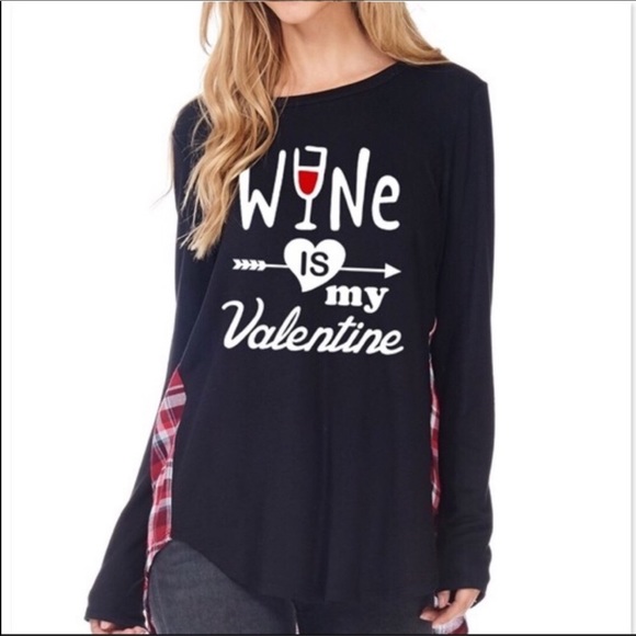 “WINE IS MY VALENTINE” GRAPHIC TOP - Picture 1 of 2
